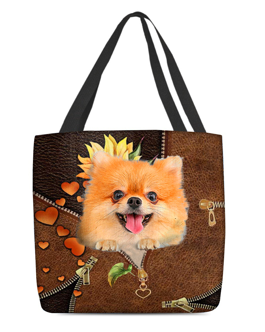 Pomeranian-Sunflower&amp;zipper Cloth Tote Bag