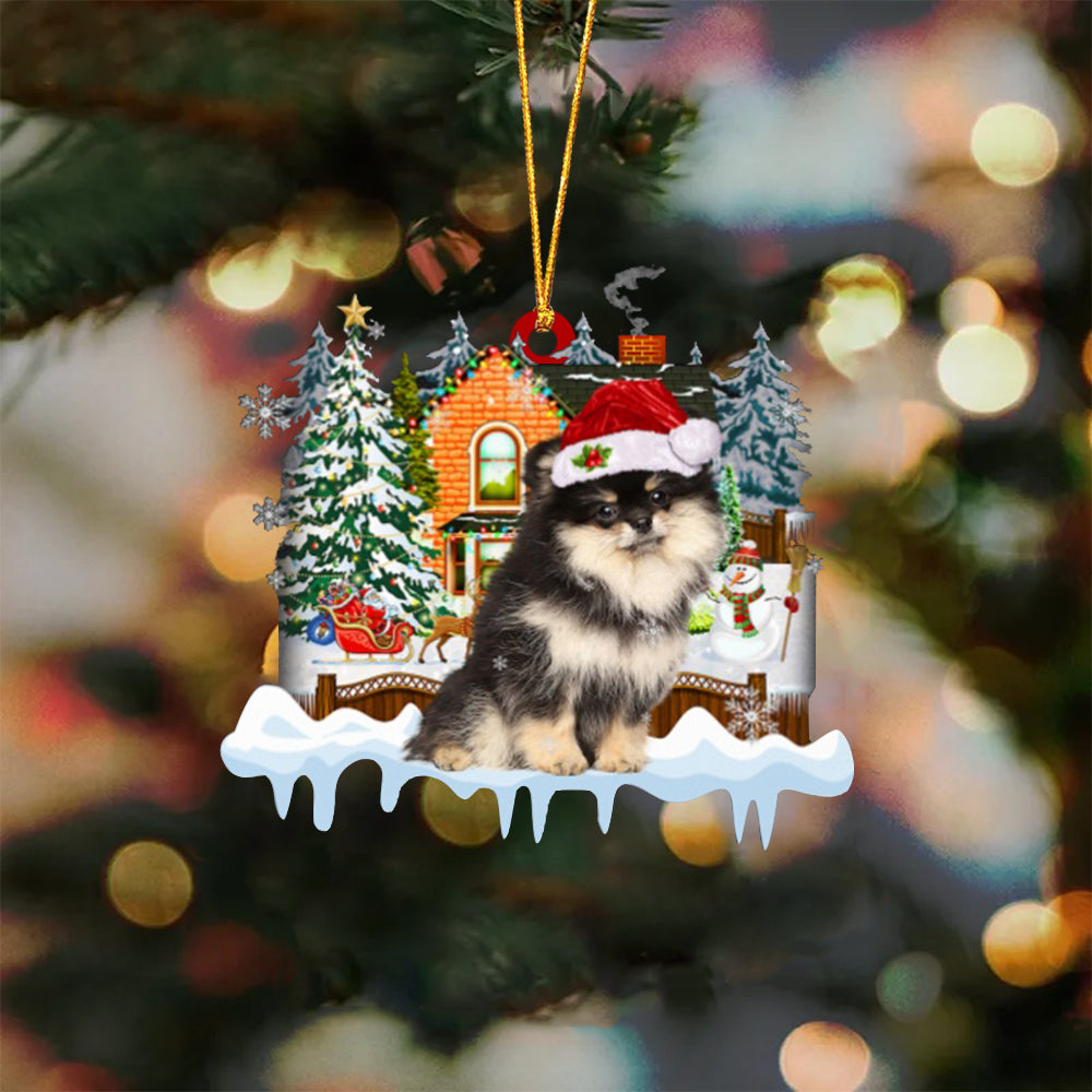 Pomeranian 1-Xmas House-Two Sided Ornament
