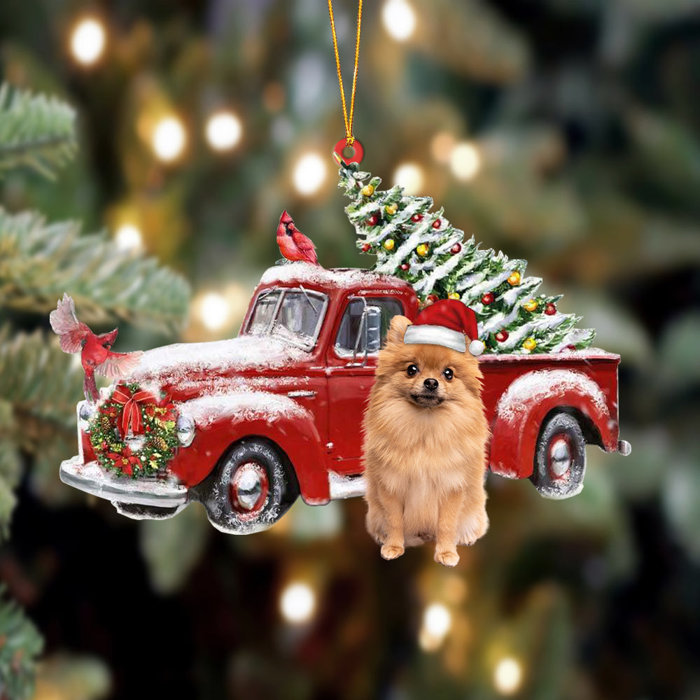 Pomeranian 2-Cardinal &amp; Truck Two Sided Ornament