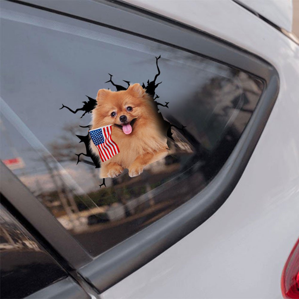 Pomeranian And American Flag Independent Day Car Sticker Decal