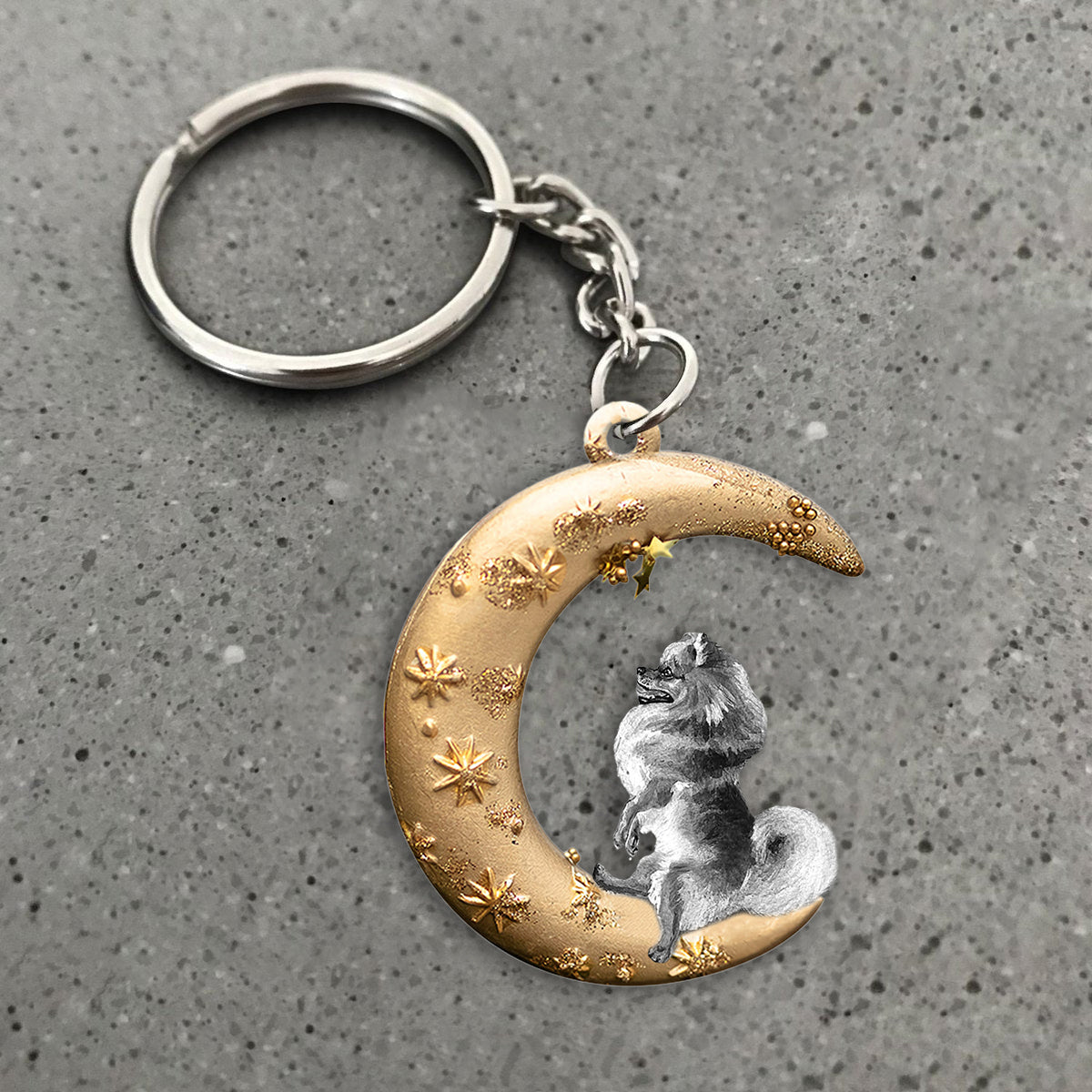 Pomeranian-Dog &amp; Moon Flat Acrylic Keychain