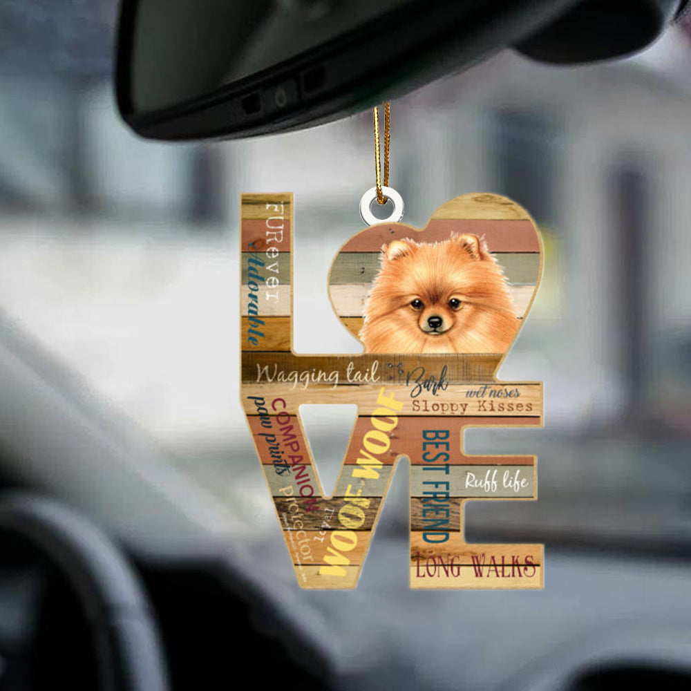 Pomeranian Love Wood Dog-two sided ornament