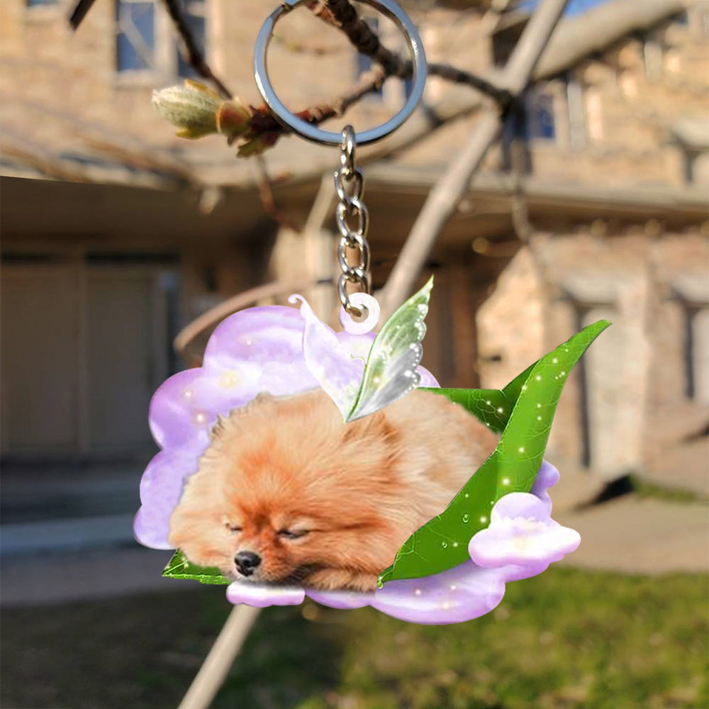 Pomeranian-Sleep On Fallen Leaves Flat Acrylic Keychain