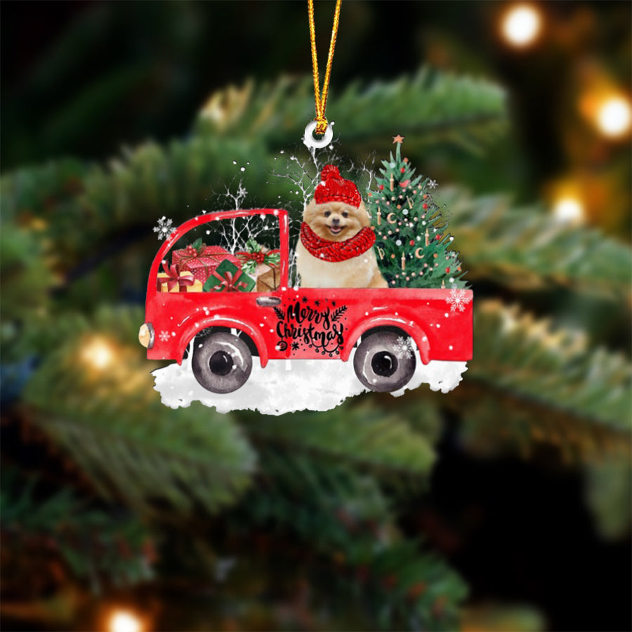 Pomeranian-Xmas Truck-Two Sided Ornament
