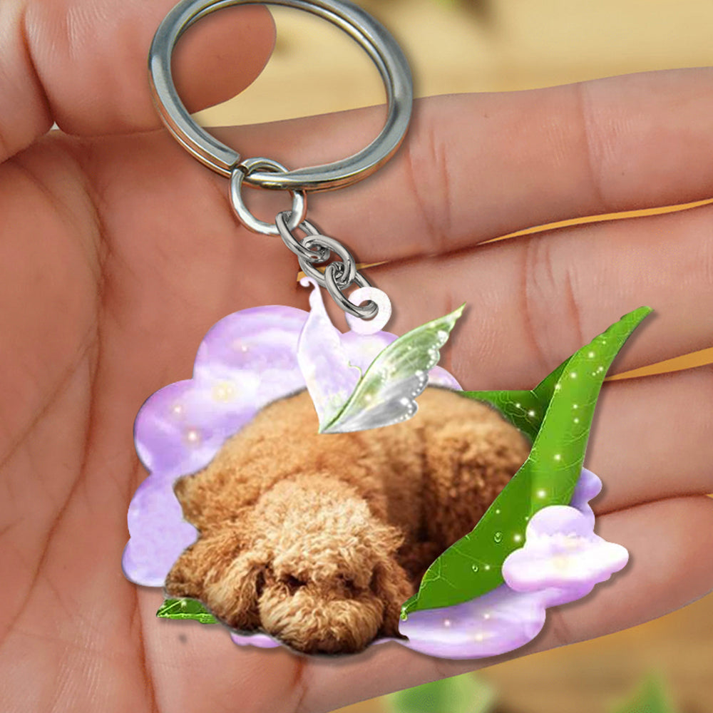 Poodle-Sleep On Fallen Leaves Flat Acrylic Keychain