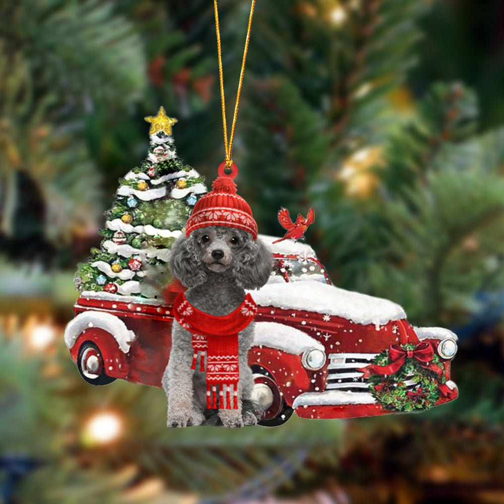 Poodle-Christmas Car Two Sided Ornament