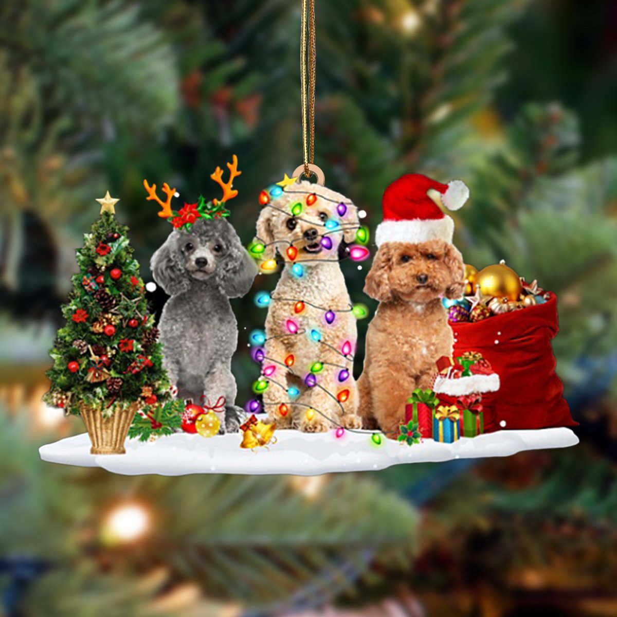 Poodle-Christmas Dog Friends Hanging Ornament