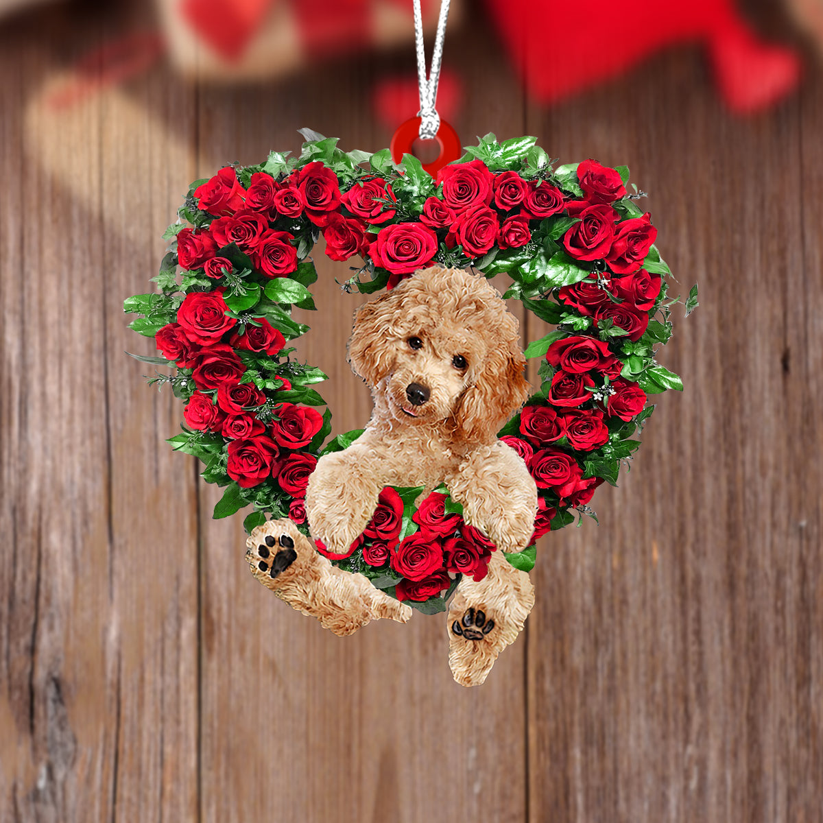 Poodle-Heart Wreath Two Sides Ornament