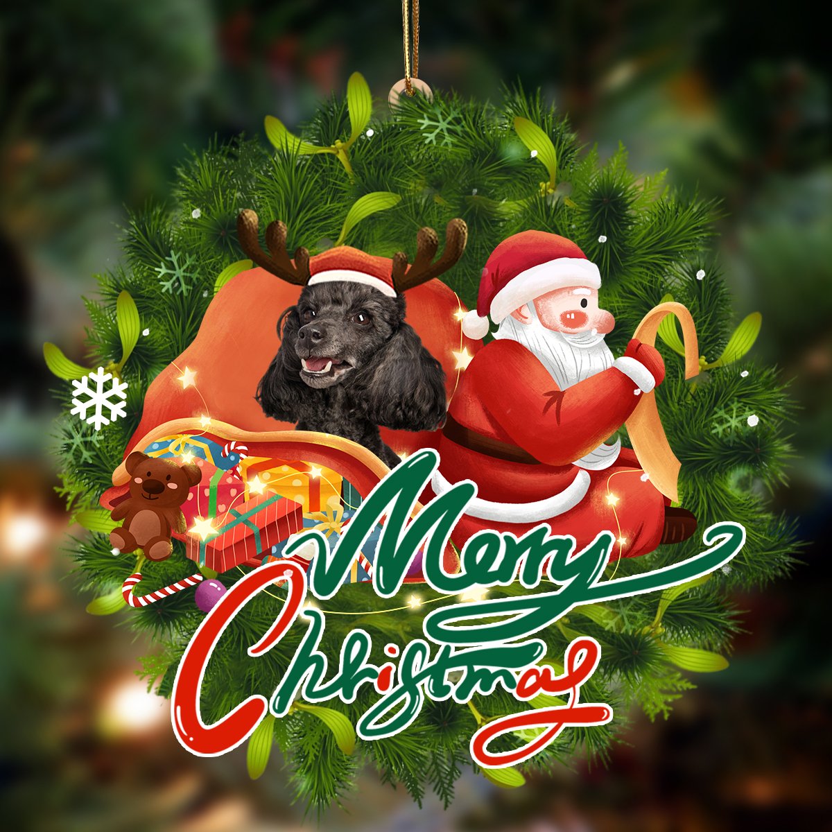 Poodle-Santa &amp; dog Hanging Ornament