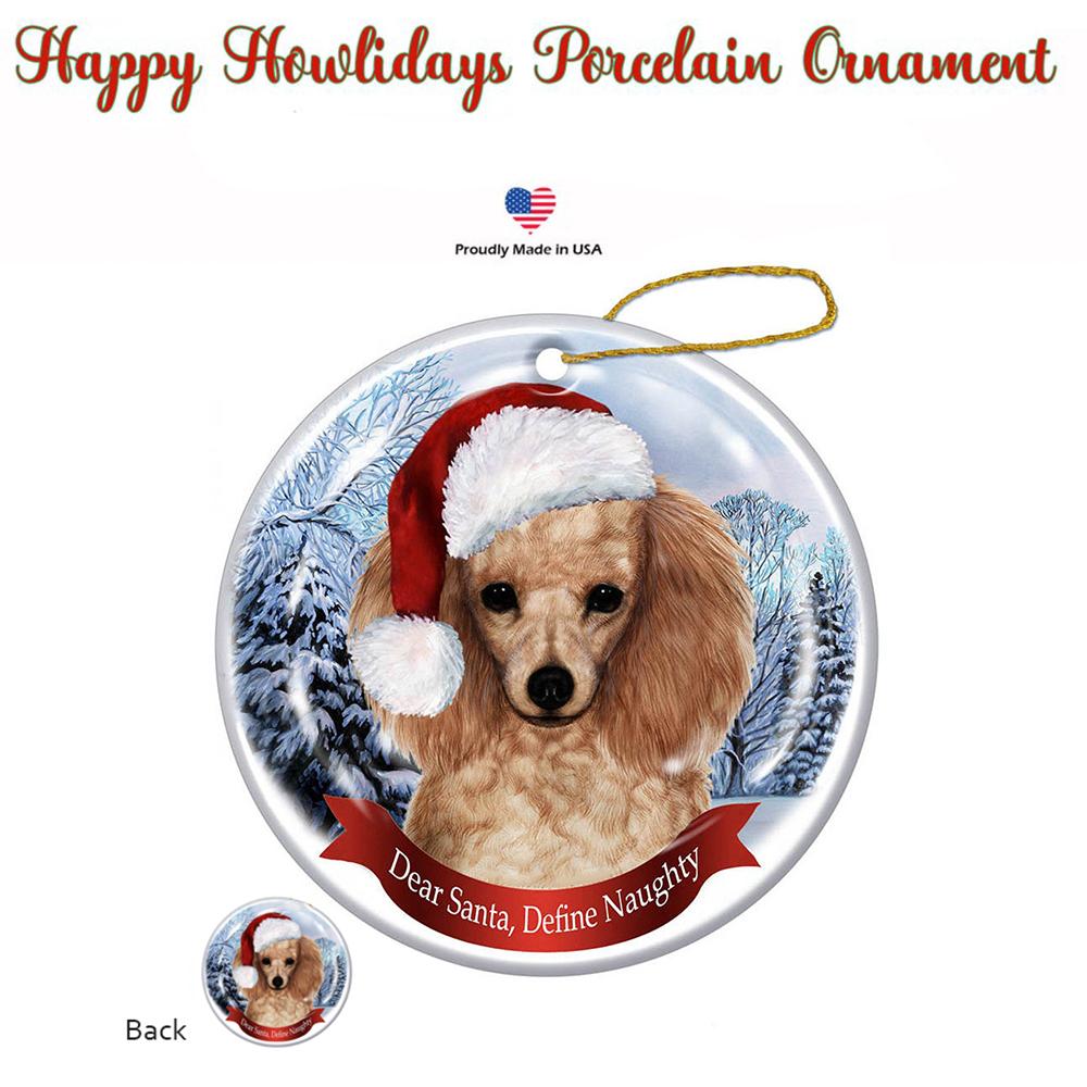 Poodle (Apricot) Santa Hat Porcelain Christmas Ornament