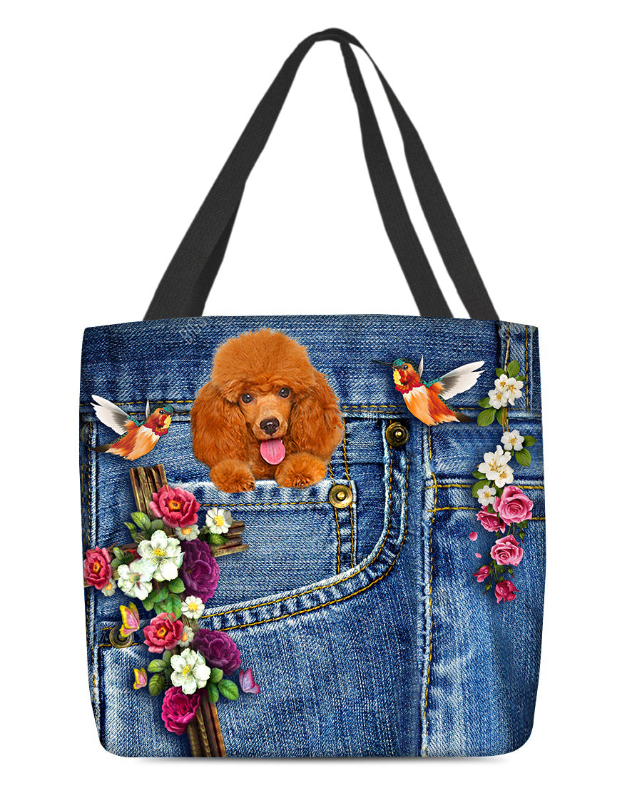 Poodle1-Cardinal &amp; Cross Flower Cloth Tote Bag