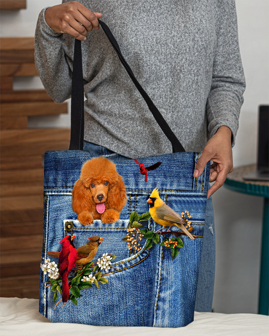 Poodle1-Cardinal &amp; Dog Cloth Tote Bag