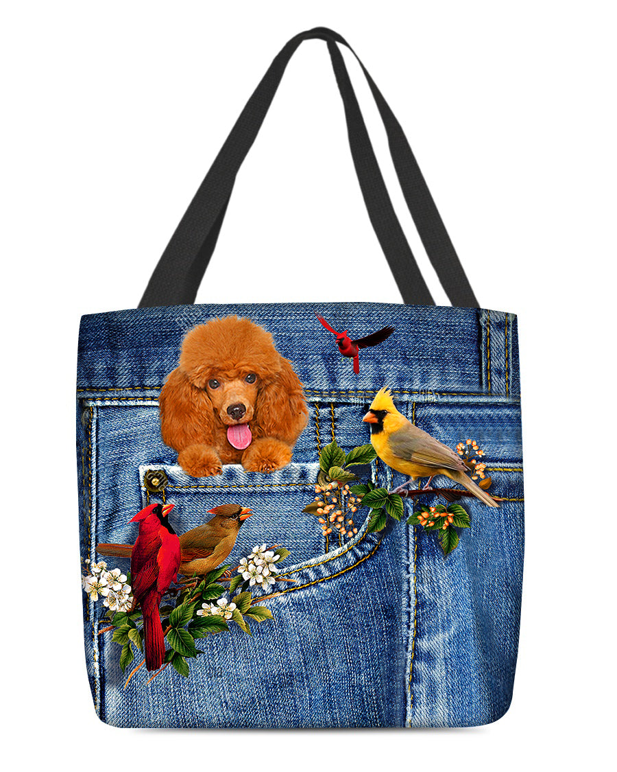 Poodle1-Cardinal &amp; Dog Cloth Tote Bag