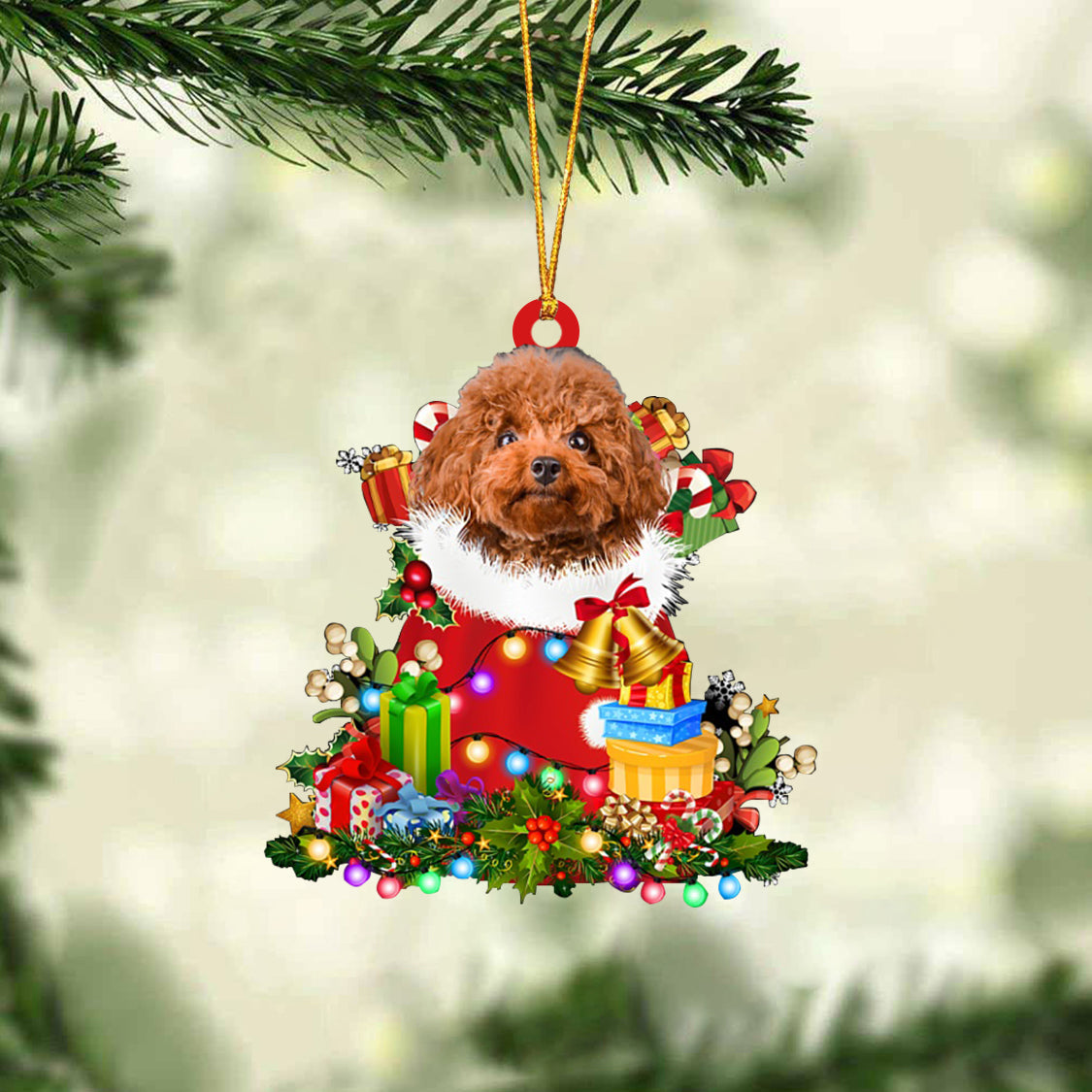 Poodle 1-Christmas Bag Gift-Two Sided Ornament