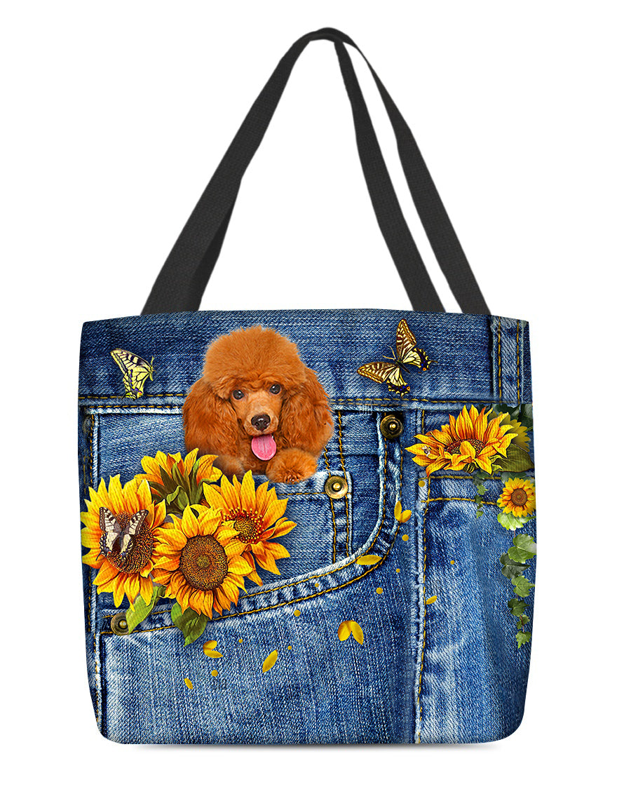 Poodle1-Sunflowers &amp; Butterflies Cloth Tote Bag