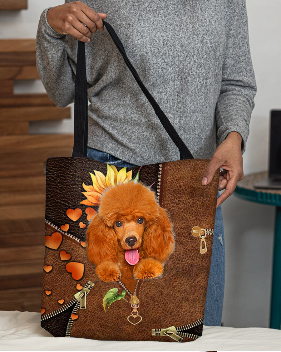 Poodle1-Sunflower&amp;zipper Cloth Tote Bag