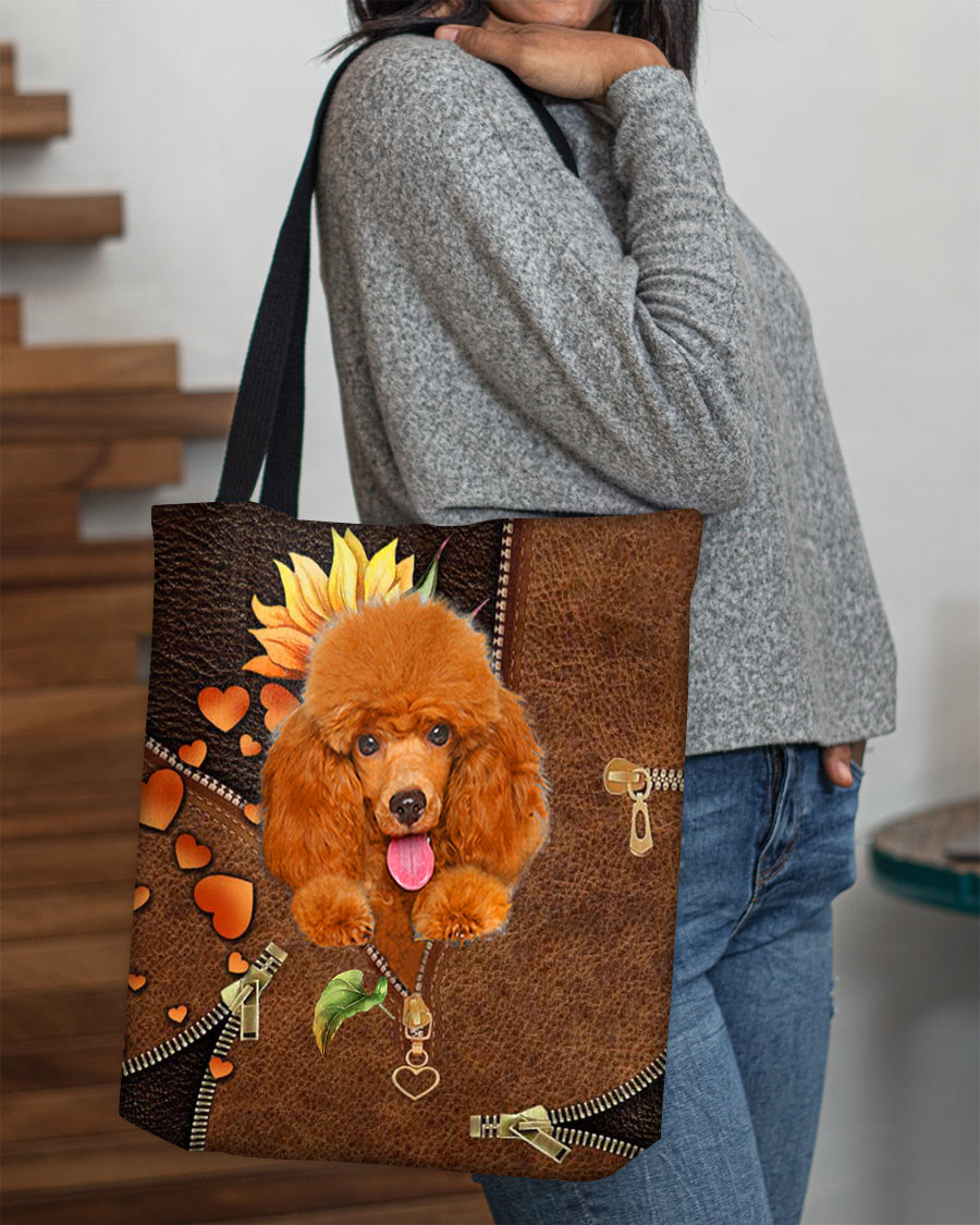 Poodle1-Sunflower&amp;zipper Cloth Tote Bag