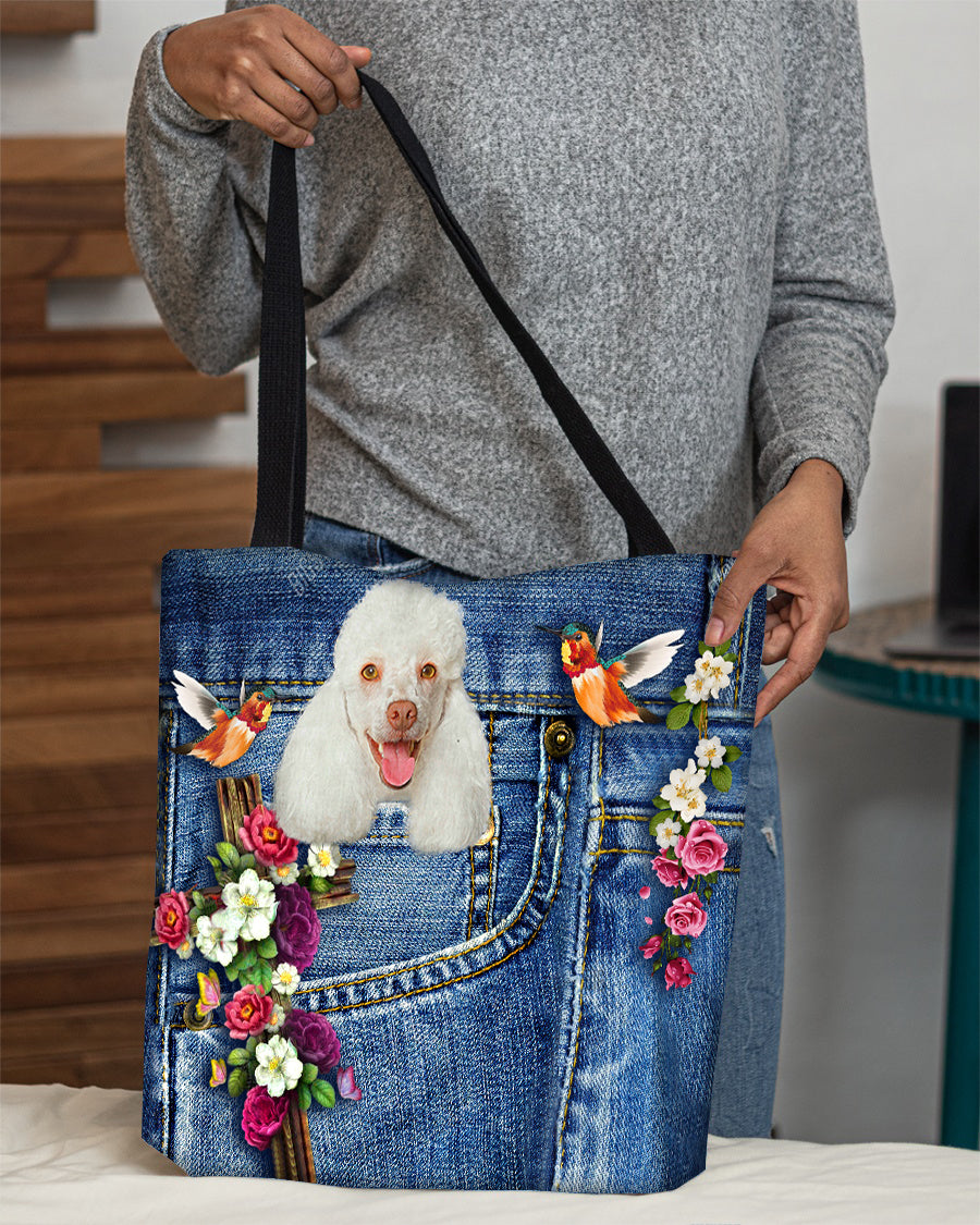 Poodle2-Cardinal &amp; Cross Flower Cloth Tote Bag