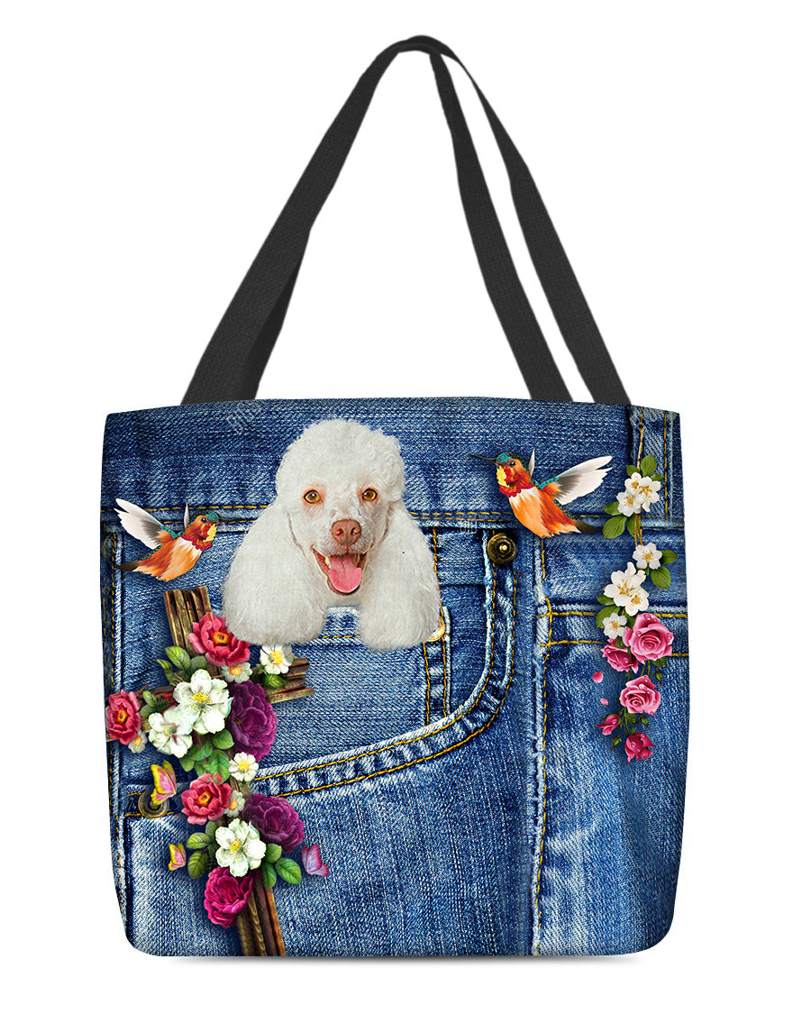 Poodle2-Cardinal &amp; Cross Flower Cloth Tote Bag