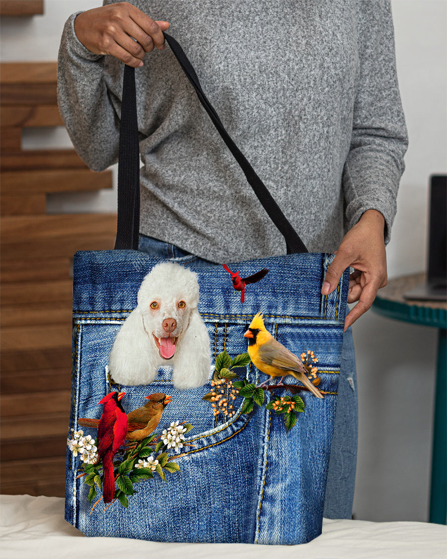 Poodle2-Cardinal &amp; Dog Cloth Tote Bag