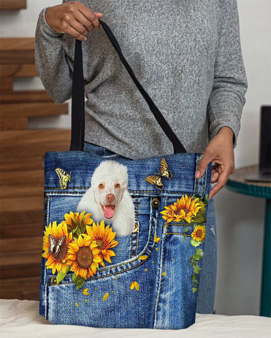 Poodle2-Sunflowers &amp; Butterflies Cloth Tote Bag