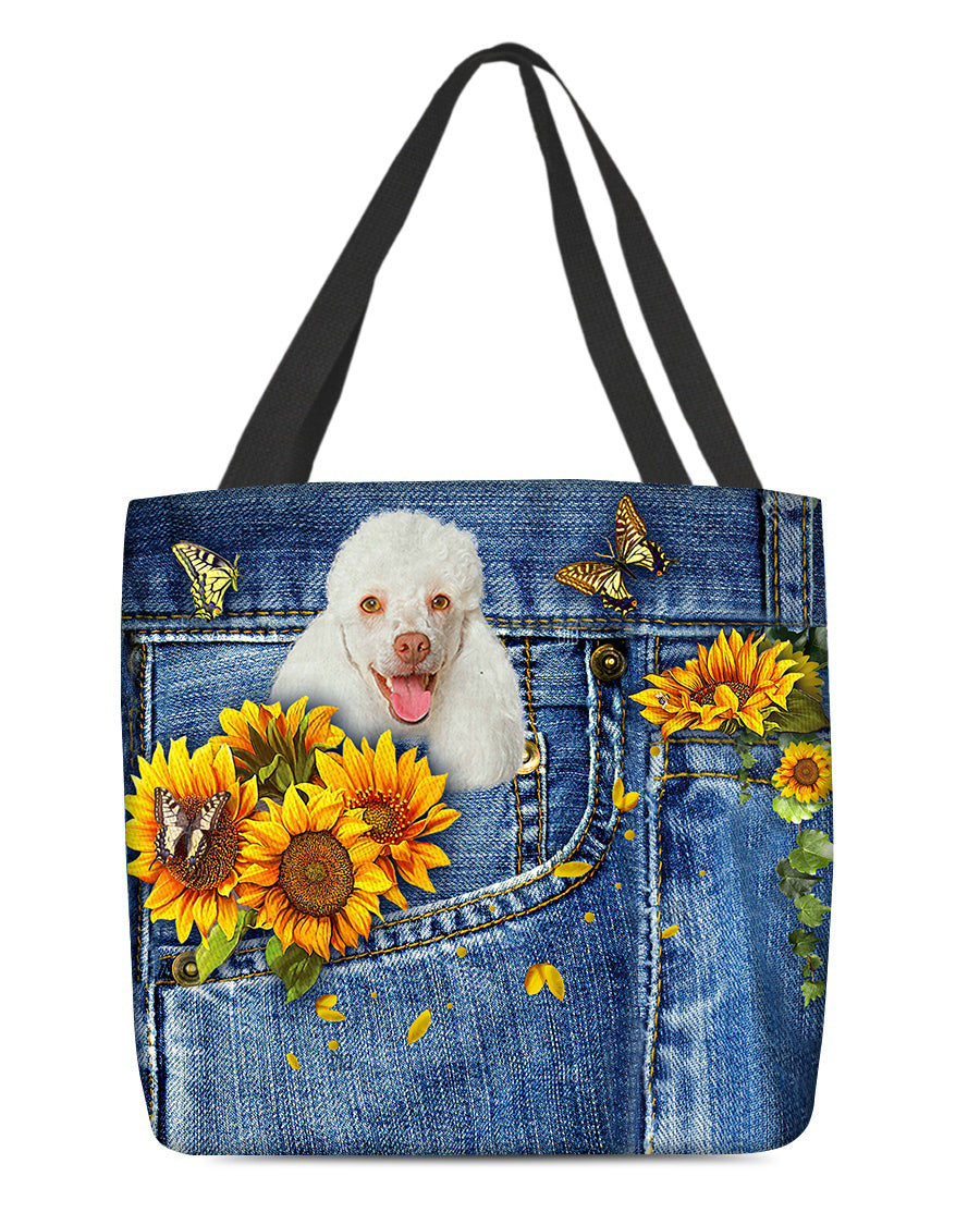 Poodle2-Sunflowers &amp; Butterflies Cloth Tote Bag