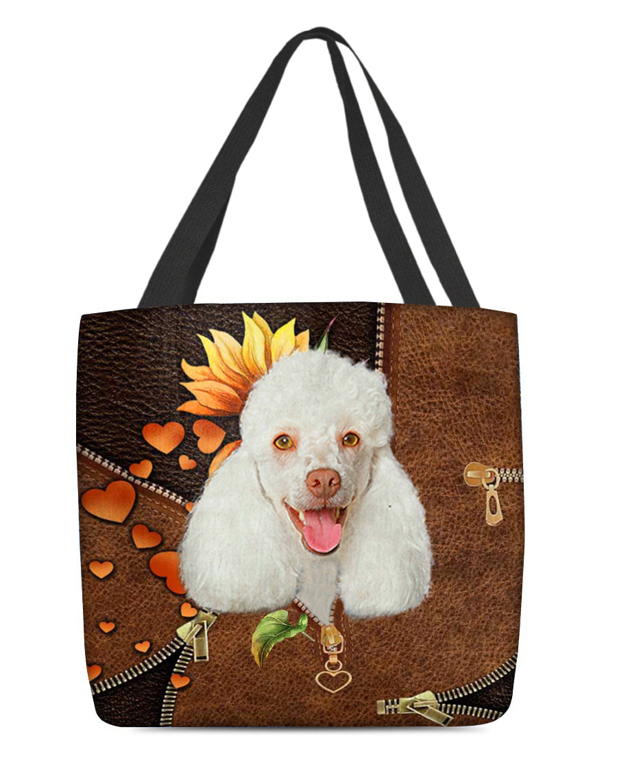 Poodle2-Sunflower&amp;zipper Cloth Tote Bag