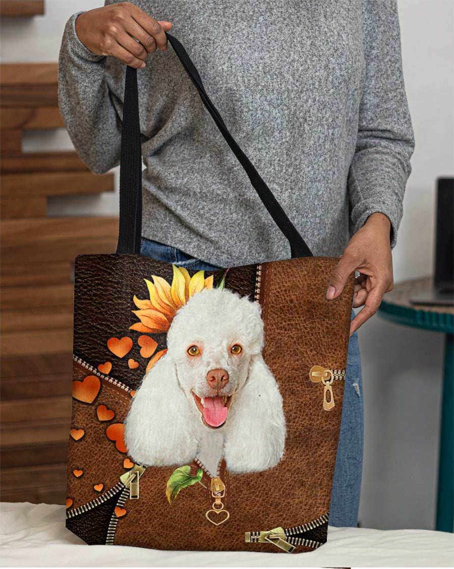 Poodle2-Sunflower&amp;zipper Cloth Tote Bag