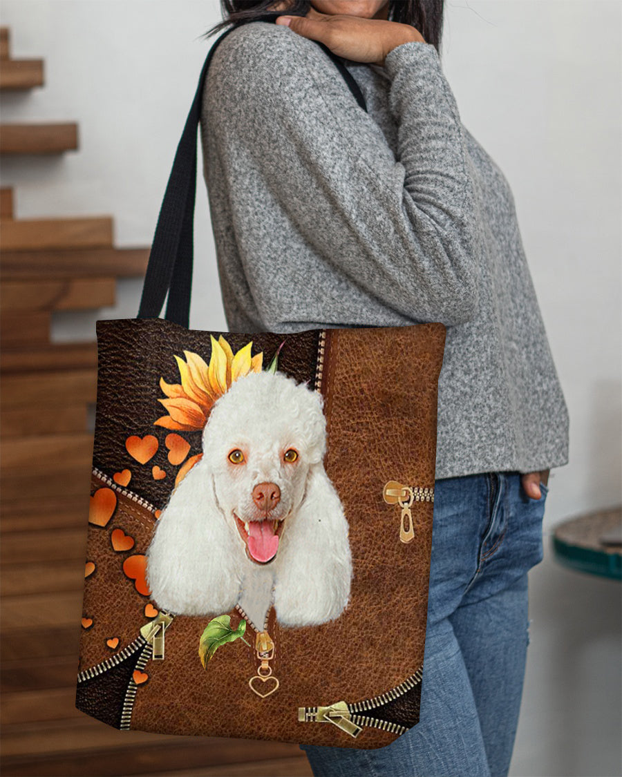 Poodle2-Sunflower&amp;zipper Cloth Tote Bag