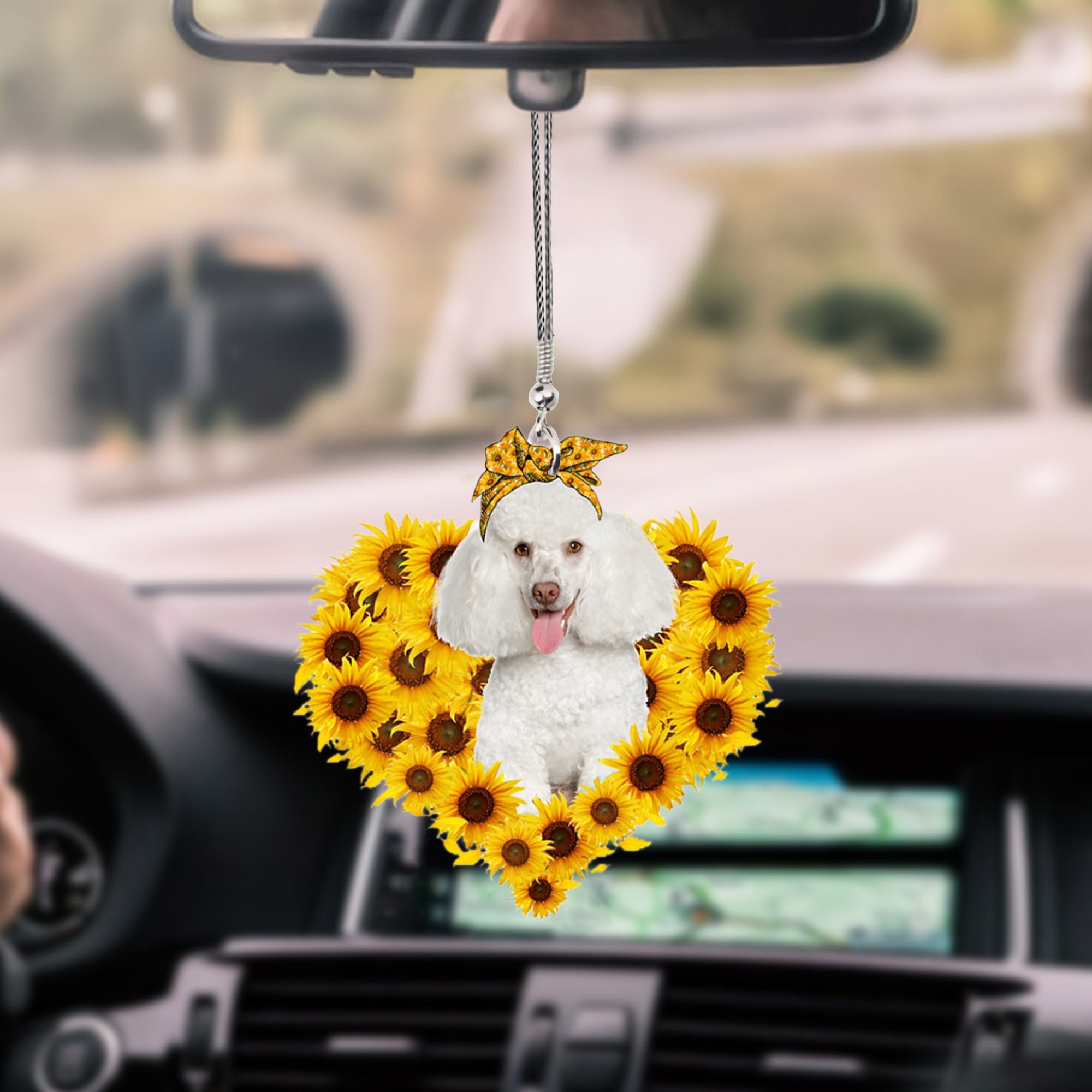 Poodle 2-Sunflower Heart gift Car Ornament