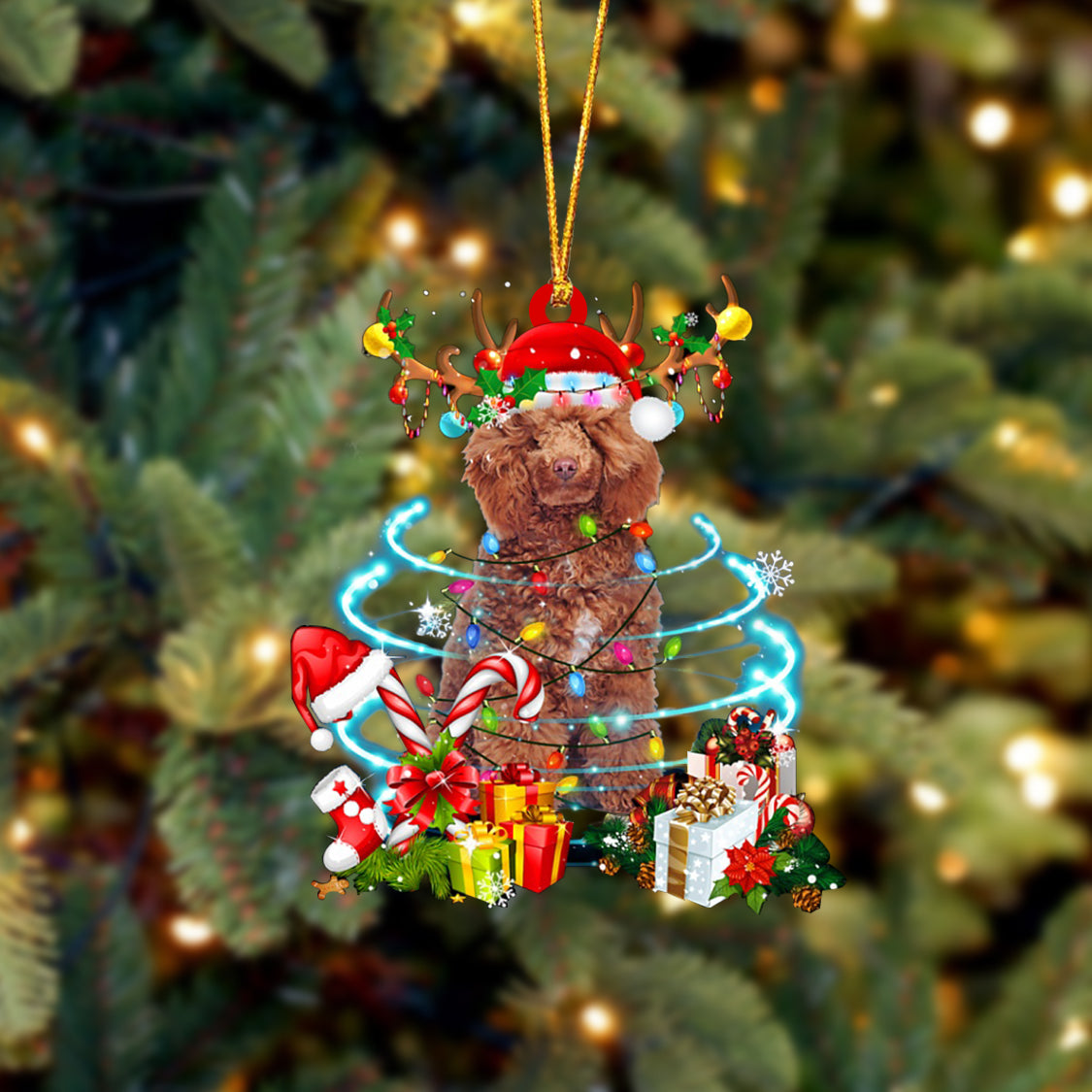 Poodle 3-Christmas Candy&amp;Gift-Two Sided Ornament