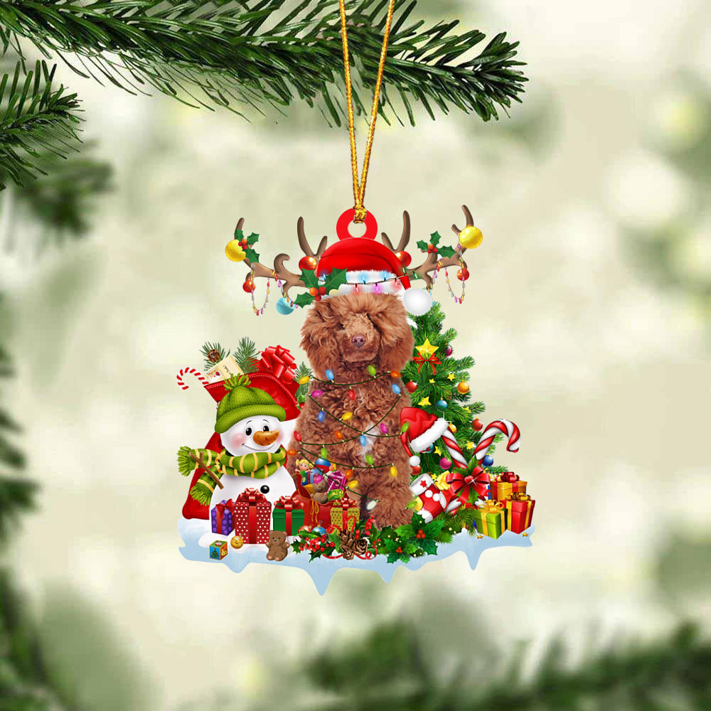 Poodle 3-Elk &amp; Snowman-Two Sided Ornament