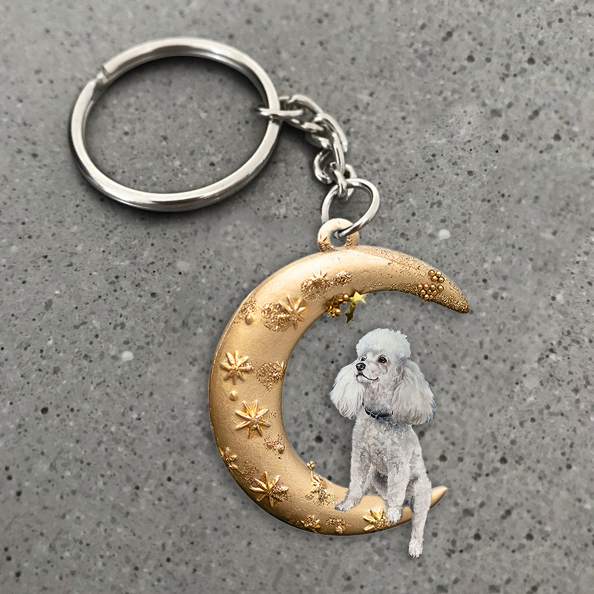 Poodle-Dog &amp; Moon Flat Acrylic Keychain