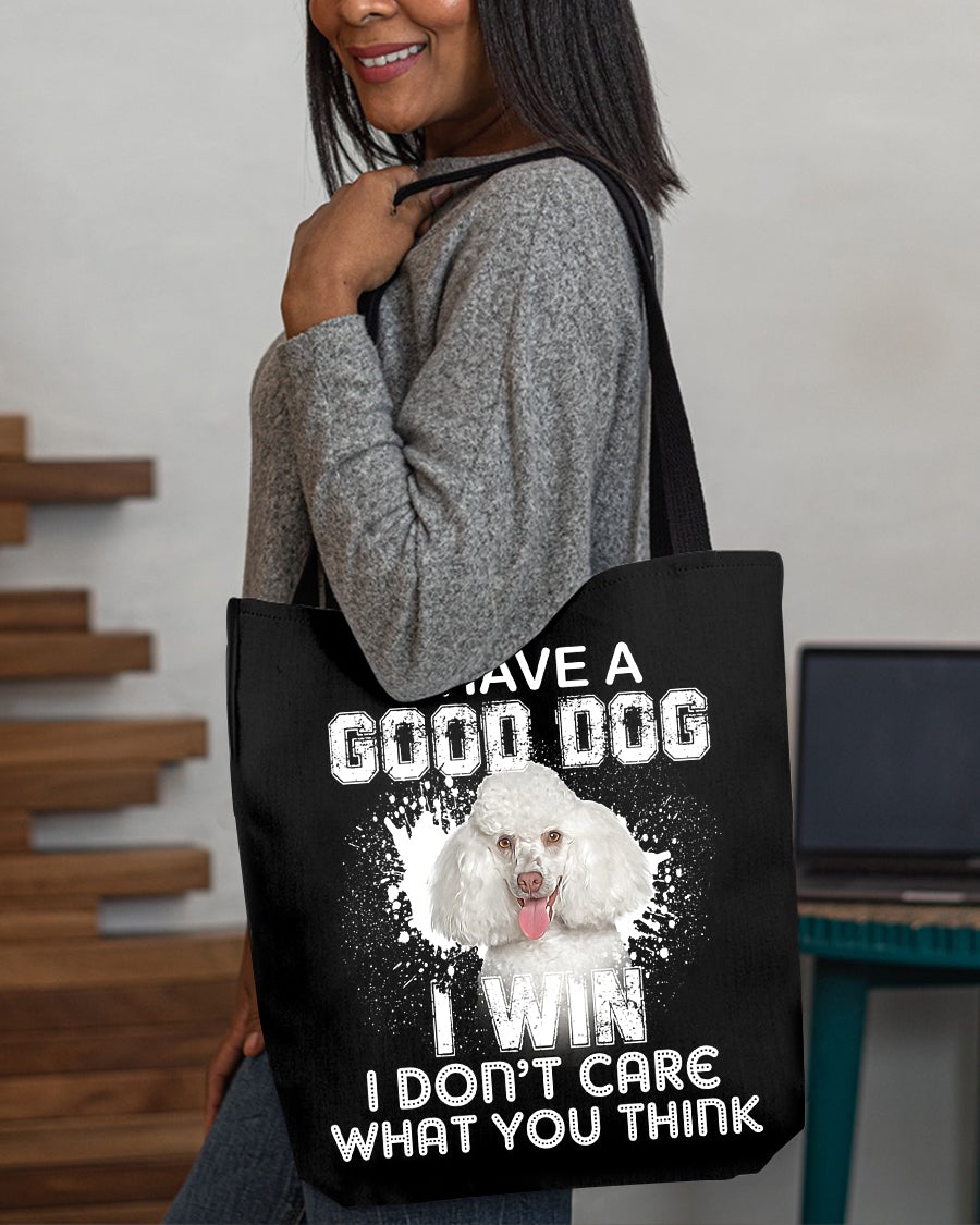 Poodle White-I Win Cloth Tote Bag