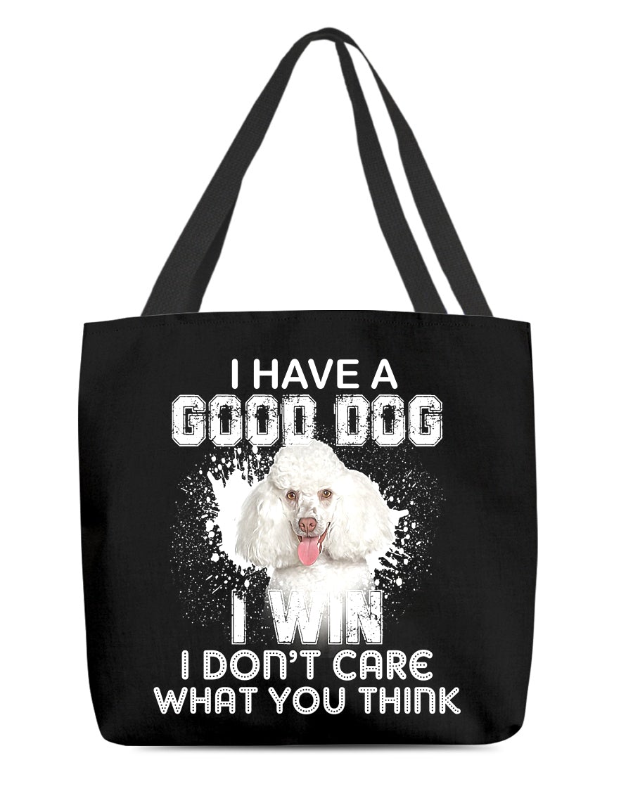 Poodle White-I Win Cloth Tote Bag