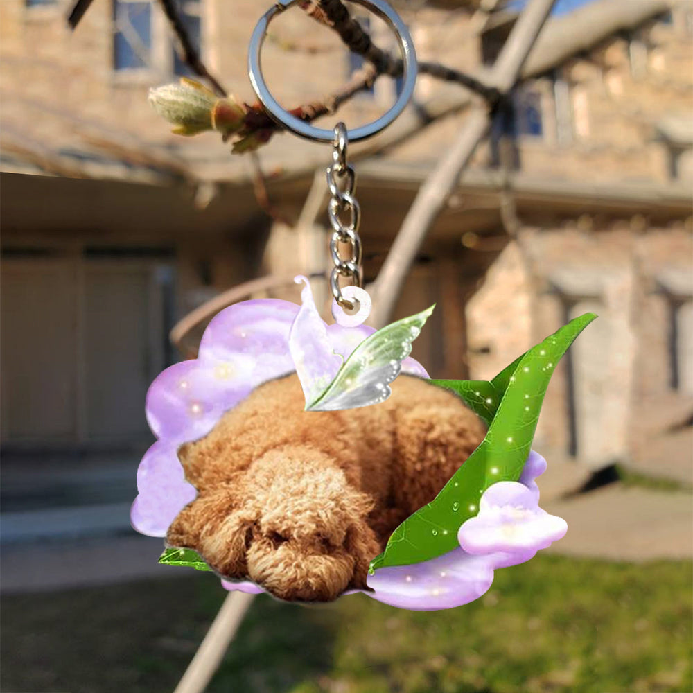 Poodle-Sleep On Fallen Leaves Flat Acrylic Keychain
