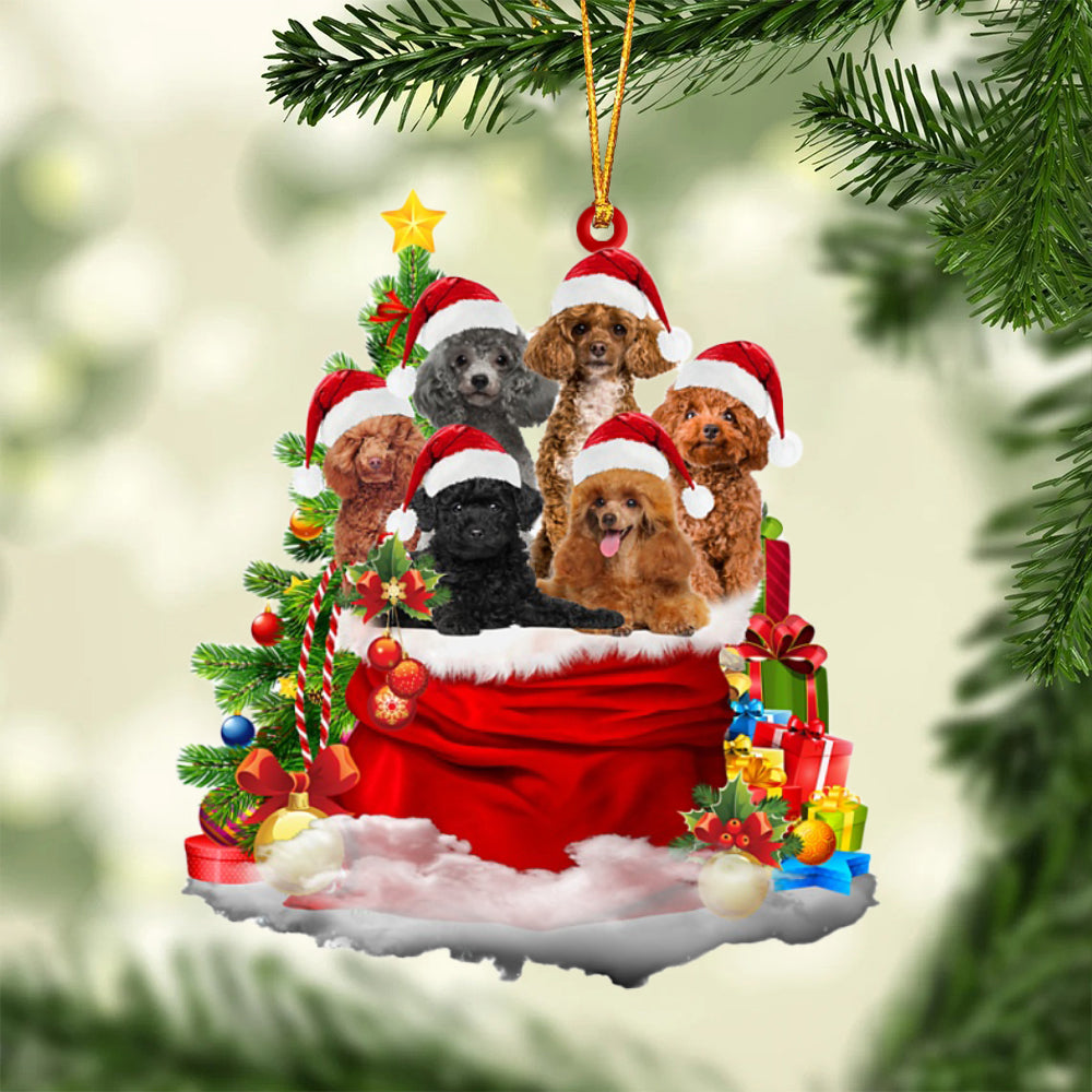 Poodle-Christmas Bag&Dogs-Two Sided Ornament