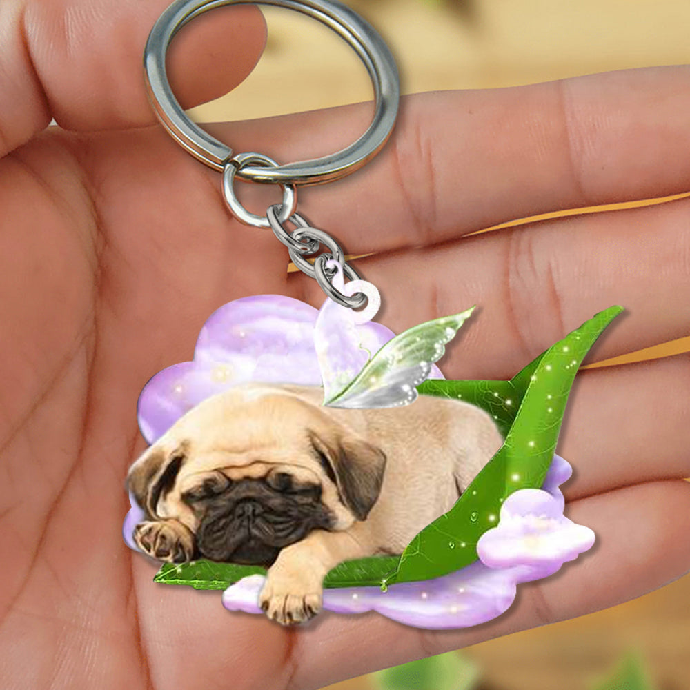 Pug-Sleep On Fallen Leaves Flat Acrylic Keychain