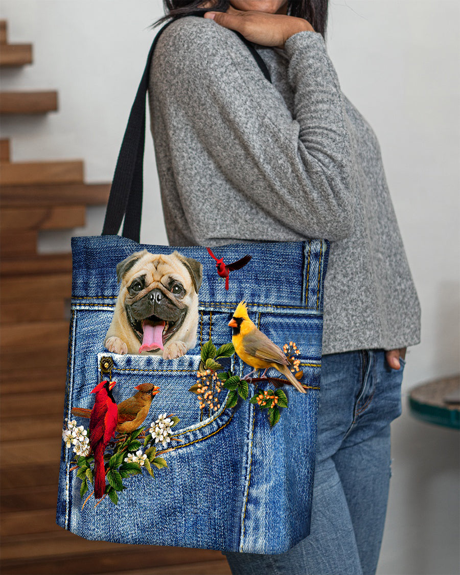 Pug-Cardinal &amp; Dog Cloth Tote Bag