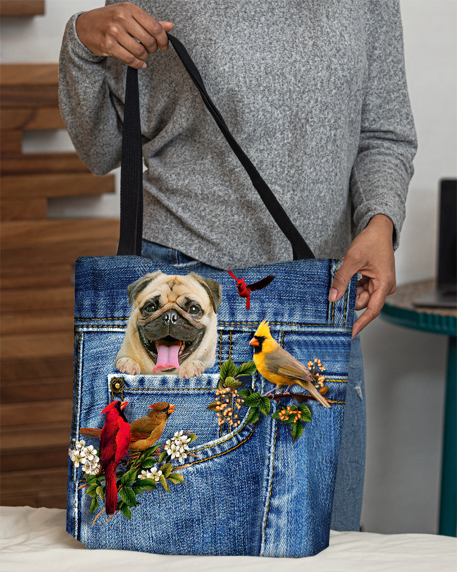 Pug-Cardinal &amp; Dog Cloth Tote Bag