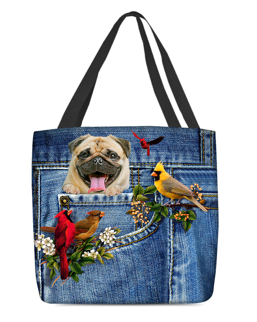 Pug-Cardinal &amp; Dog Cloth Tote Bag