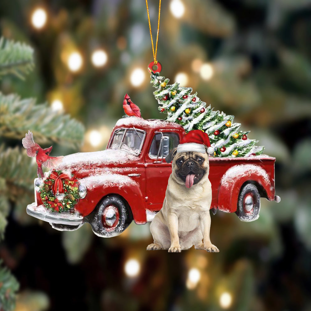 Pug-Cardinal &amp; Truck Two Sided Ornament
