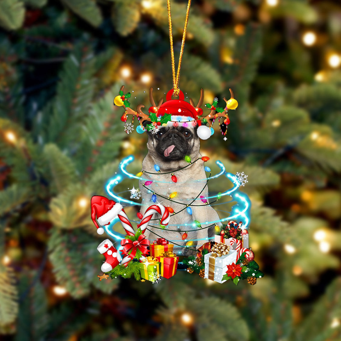 Pug-Christmas Candy&amp;Gift-Two Sided Ornament