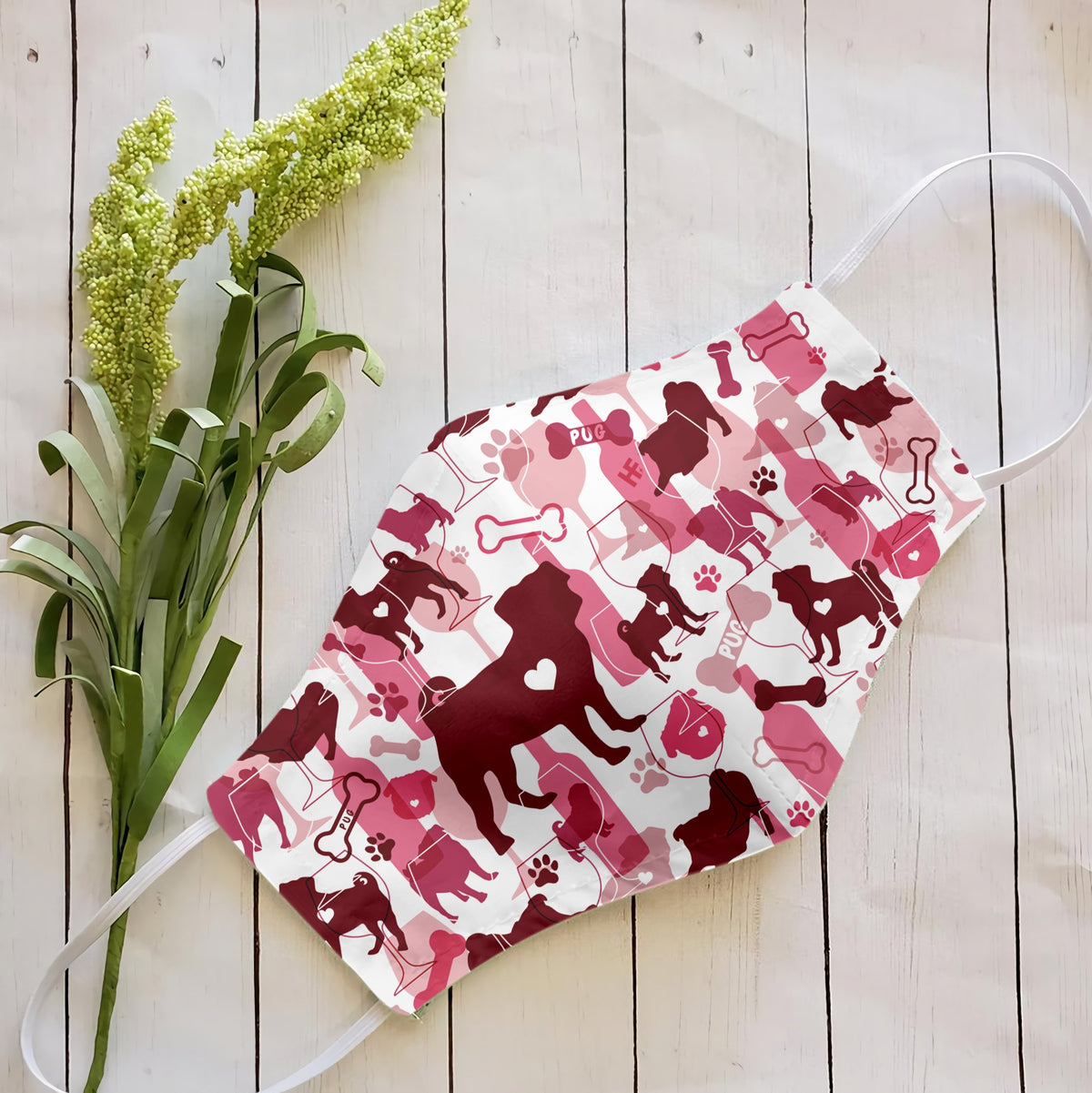 Pug &amp;amp; Wine Pattern EZ07 2707 Face Mask
