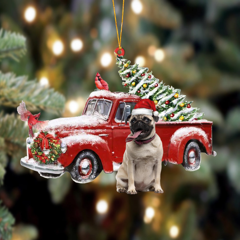 Pug 1-Cardinal &amp; Truck Two Sided Ornament