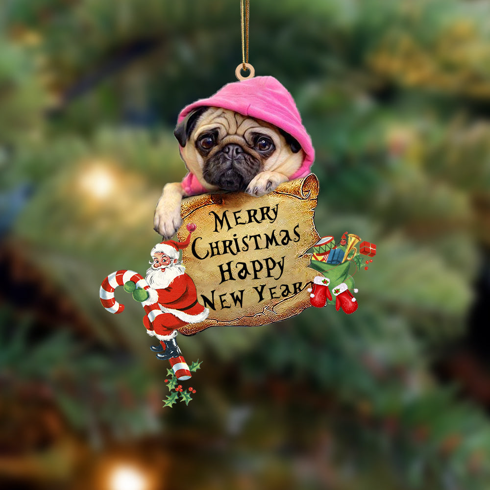 Pug1-Christams & New Year Two Sided Ornament