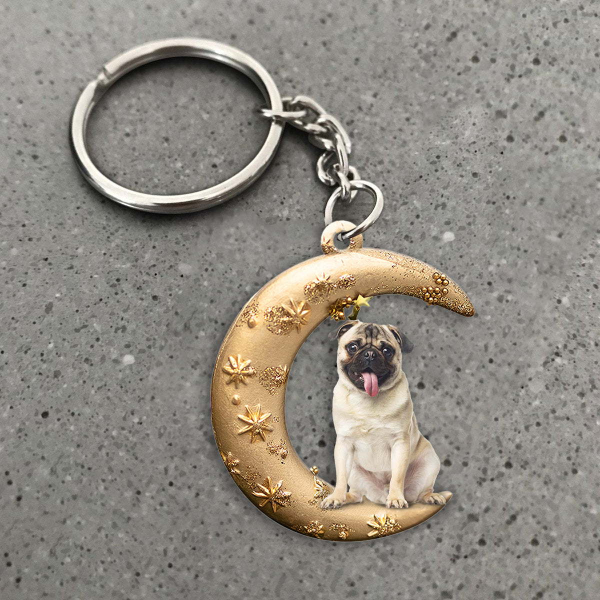 Pug 2-Dog &amp; Moon Flat Acrylic Keychain