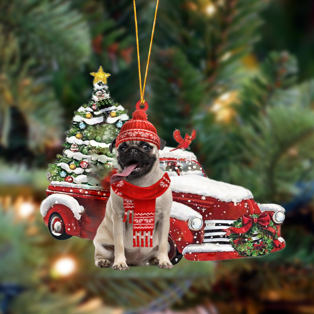 Pug 3-Christmas Car Two Sided Ornament