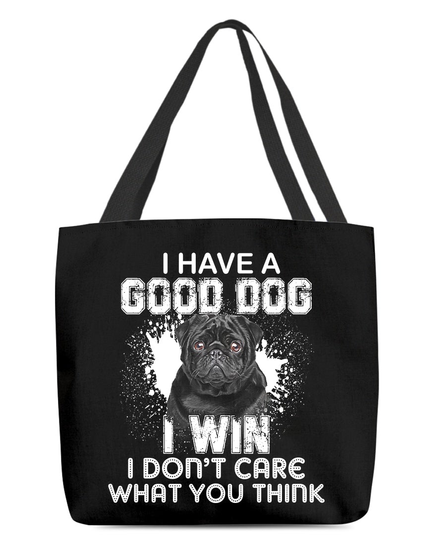 Pug Black-I Win Cloth Tote Bag