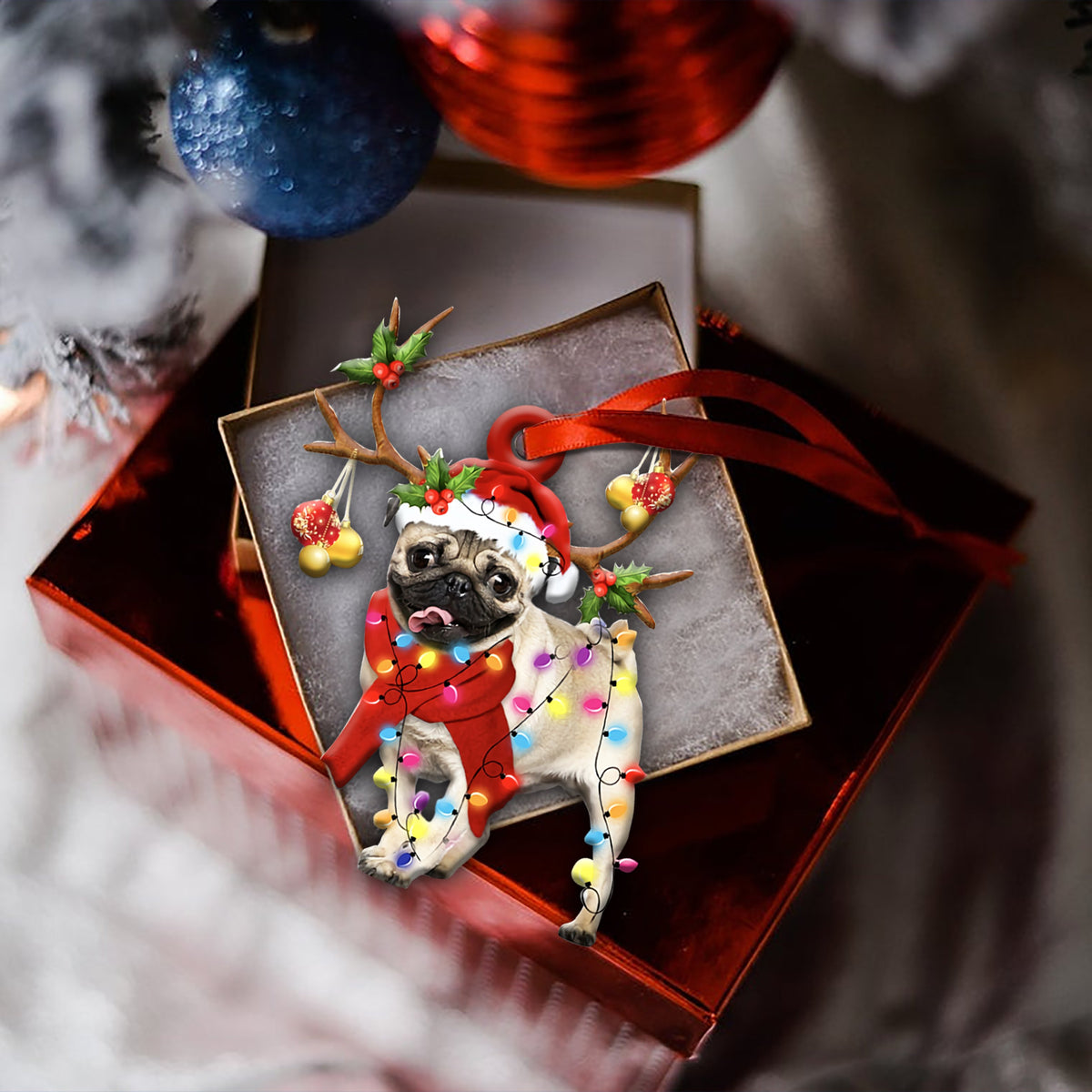 Pug Christmas Shape Ornament